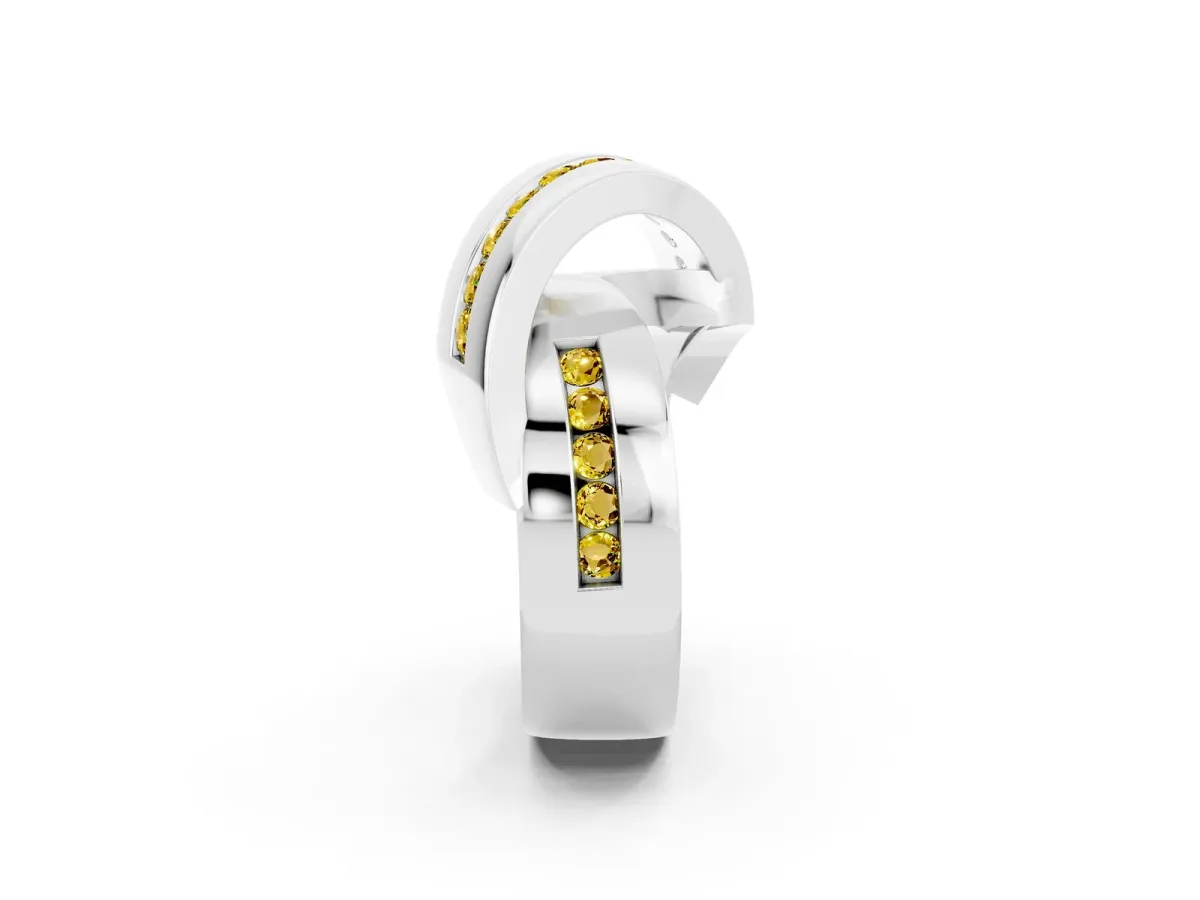 Pavé Round Yellow Sapphire Crossover Band with Channel Setting Silver