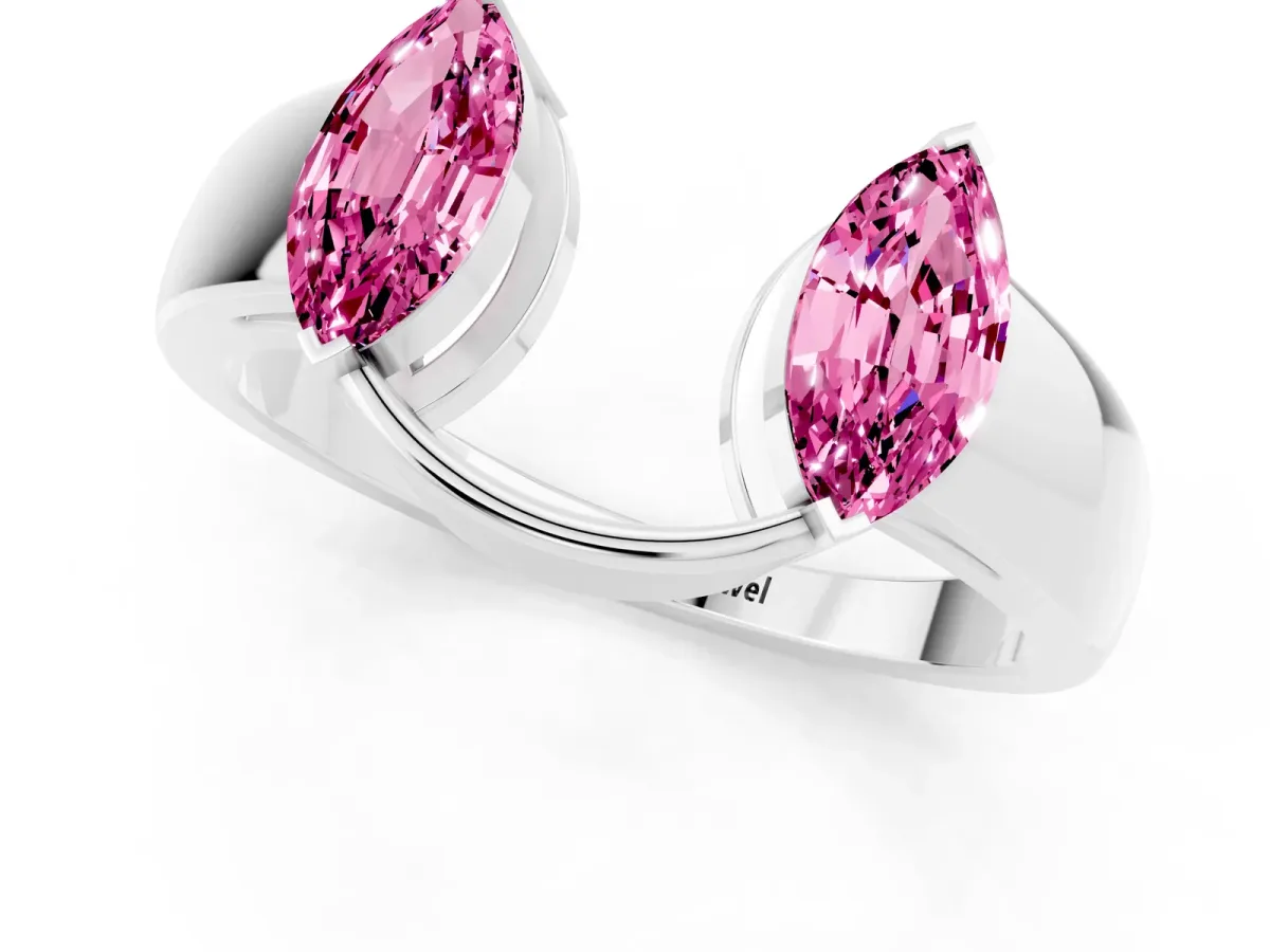 Marquise Pink Sapphire Open Band Ring with Tension Setting Silver