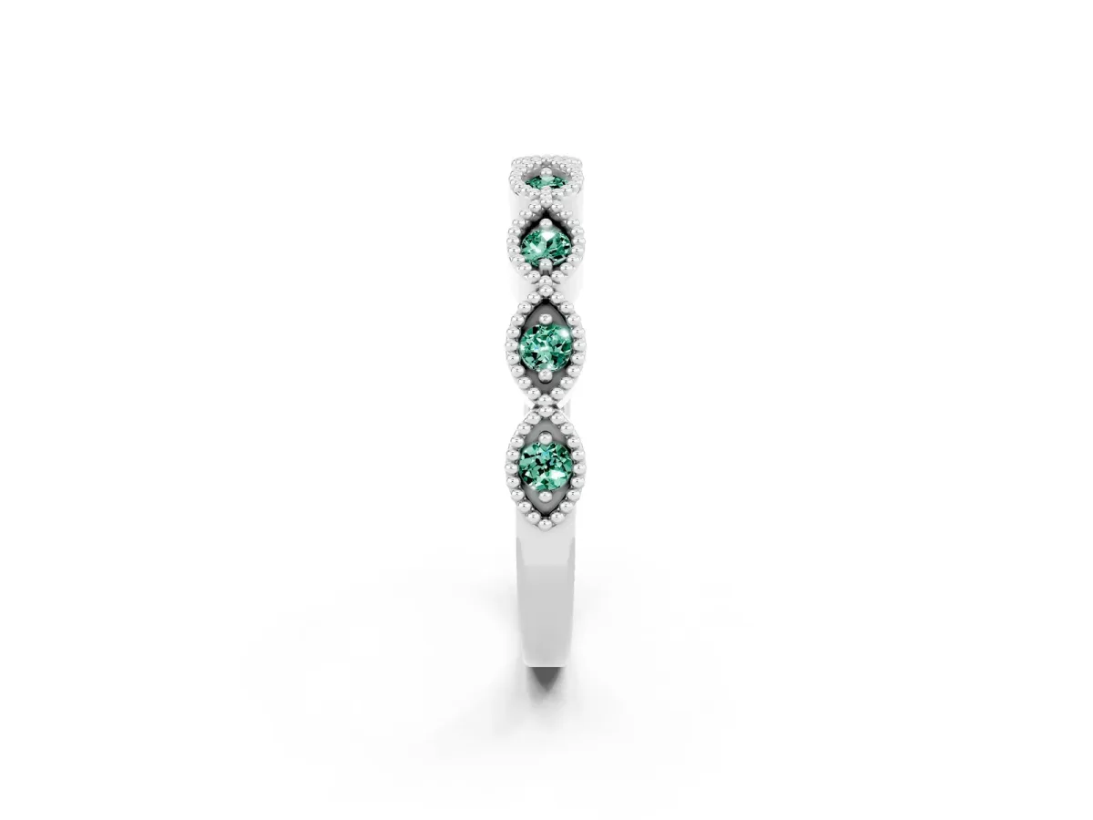 Milgrain Marquise Green Sapphire Half Eternity Band with Bezel Setting Platinum