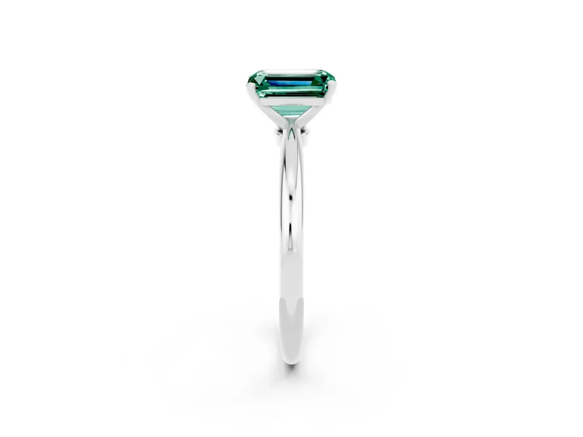 Emerald Cut Green Sapphire Solitaire Ring with Six-Prong Setting and Classic Band Silver