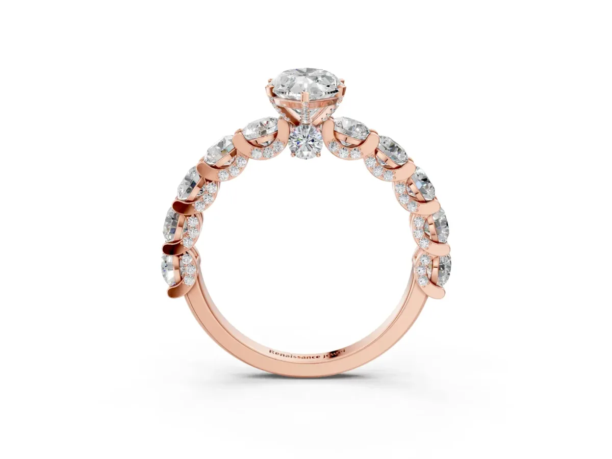 Marquise Cut Diamond Side Stone Engagement Ring with Four-Prong Setting Rose gold
