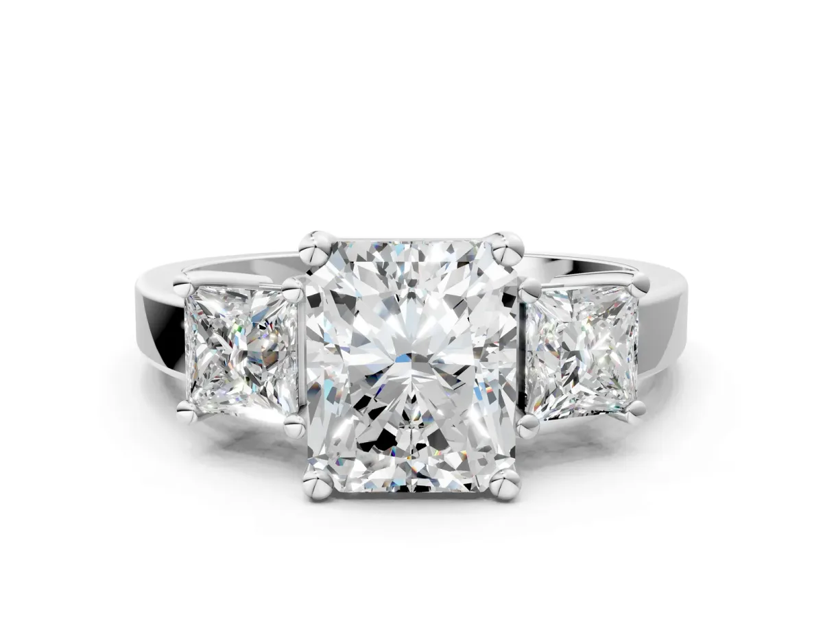 Three-Stone Radiant Cut Cut Solitaire Ring with Prong Setting Platinum