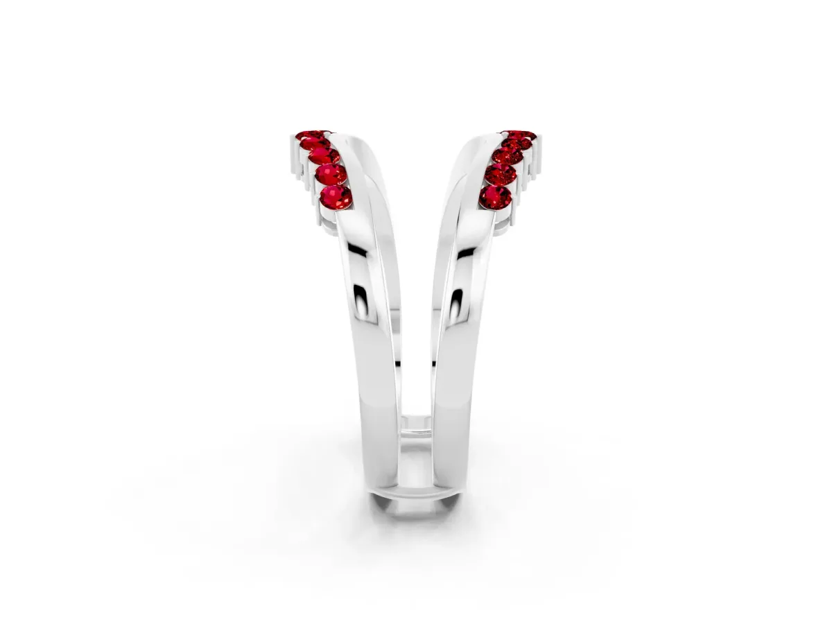 Round Ruby Chevron Contour Band with Prong Setting Silver