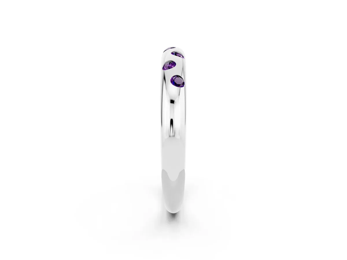 Round Amethyst Flush-Set Comfort Fit Band Platinum