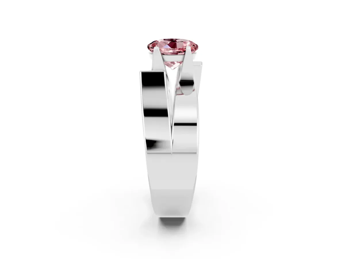 Modern Tension Set Round Cut Morganite Solitaire Wide Band Ring Platinum