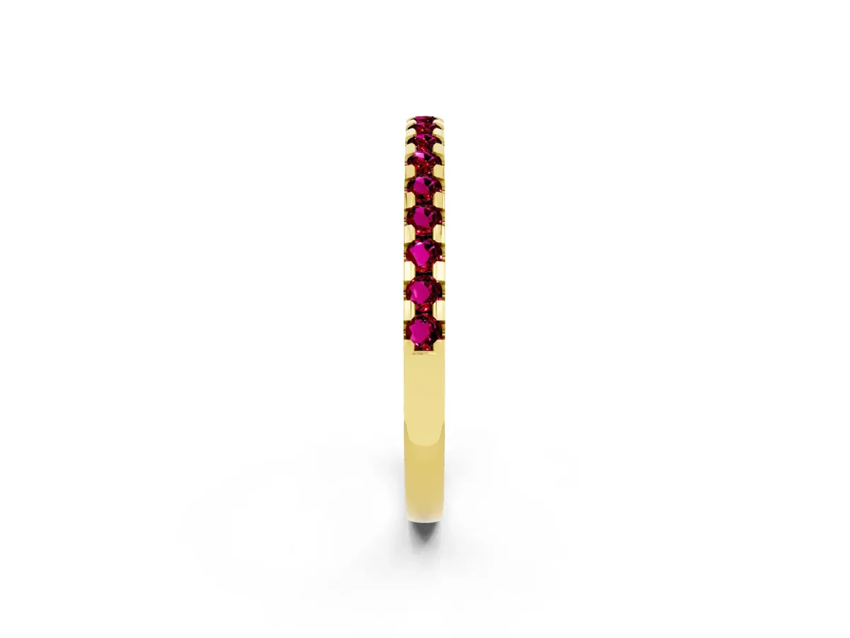 Round Garnet Pavé Set Eternity Band with Micro Prong Setting Yellow gold