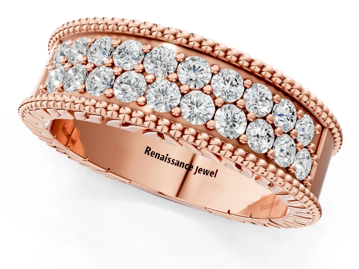 Round Cut Diamond Pave Eternity Band with Bead Prong Setting Rose gold
