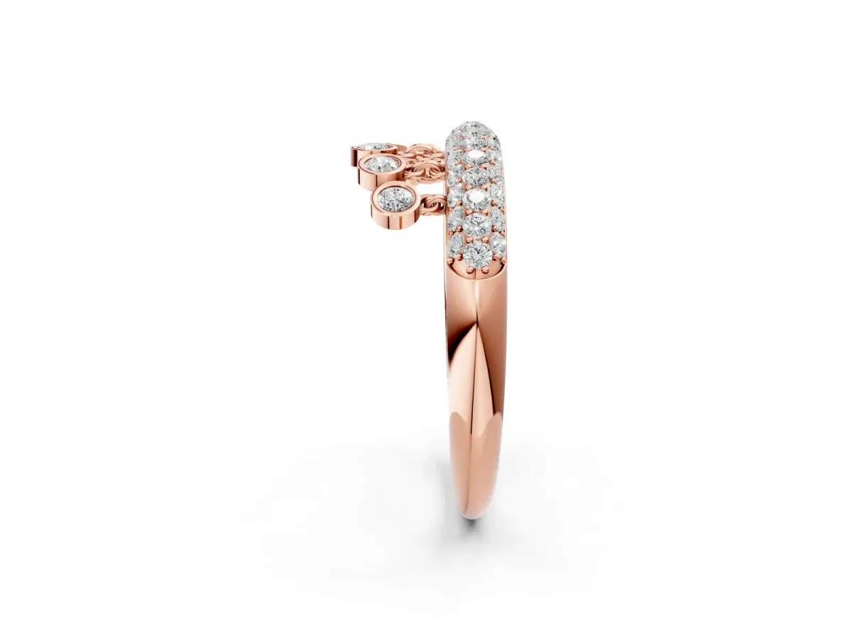 Round Diamond Dangle Promise Ring with Round Diamond Pavé Rose gold