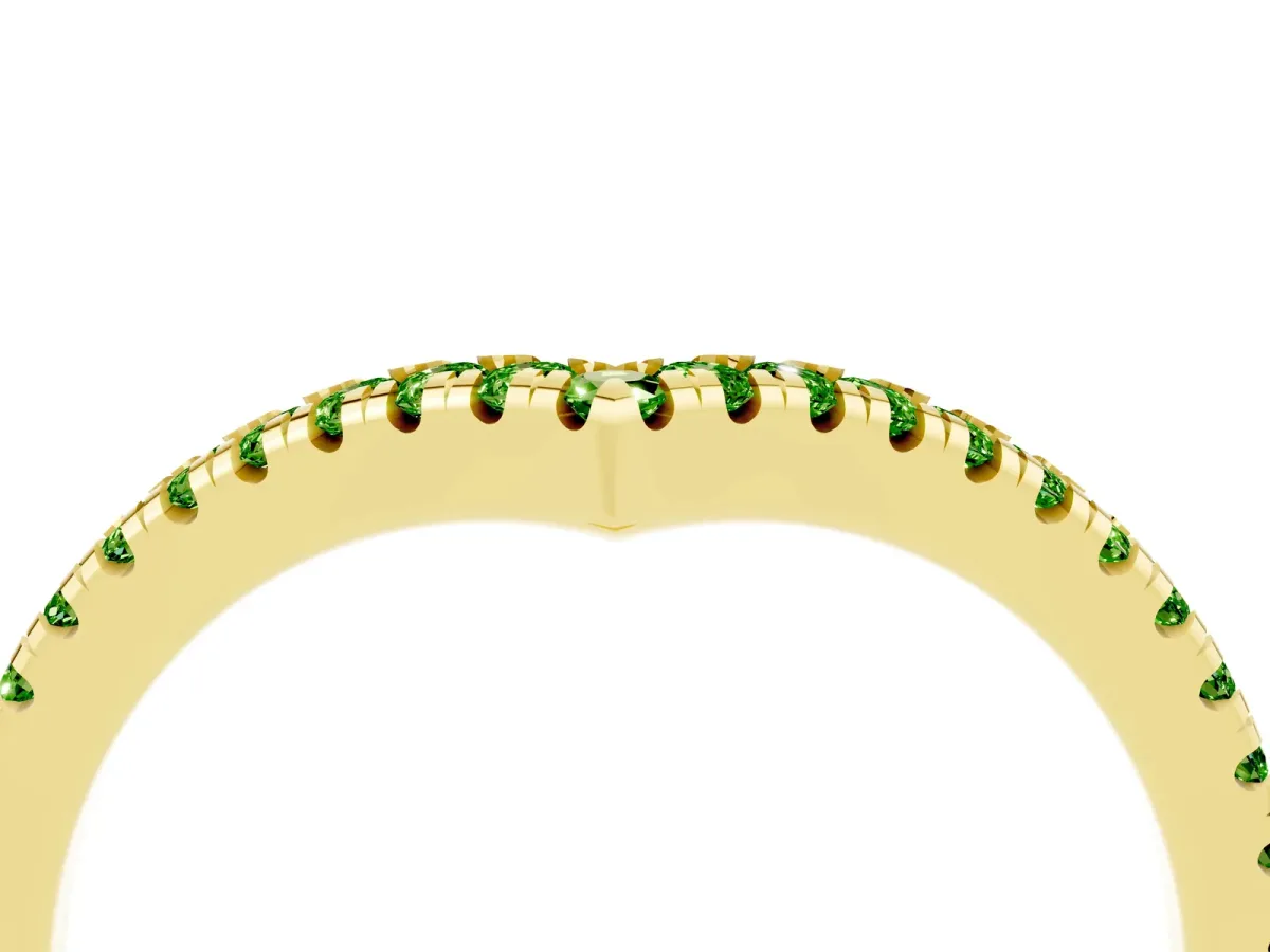 Pavé Round Peridot V-Shaped Chevron Band with Shared Prong Setting Yellow gold