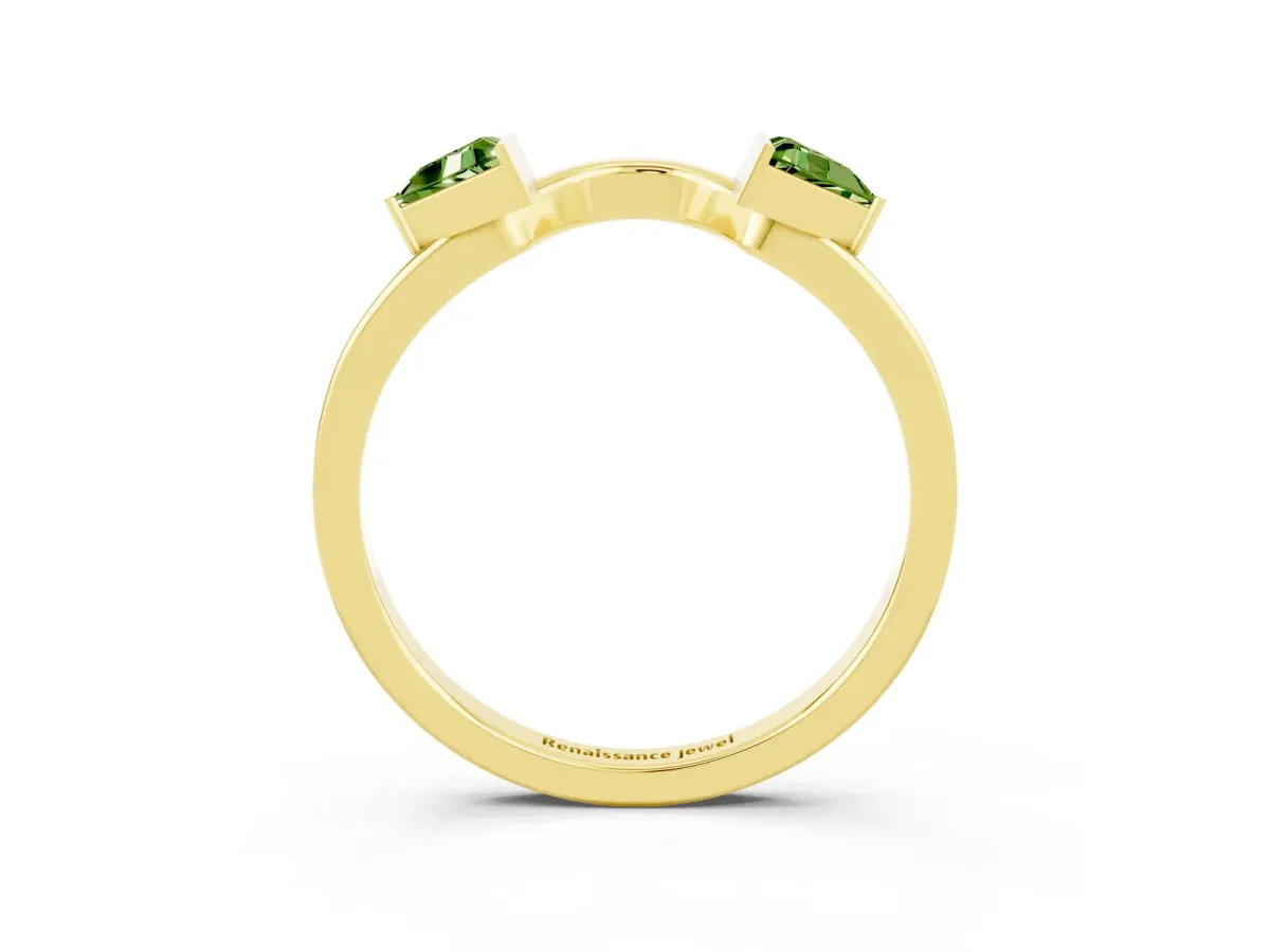 Trillion Peridot Open Band Ring with Bezel Setting Yellow gold