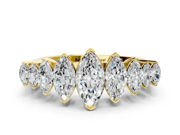 Marquise Diamond Prong Set Curved Band Yellow gold