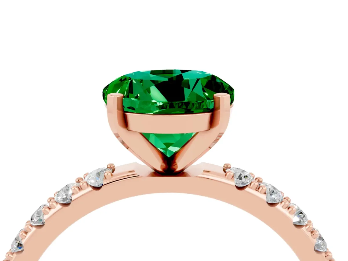 Round Cut Emerald Solitaire Pavé Band with Four-Prong Setting Rose gold