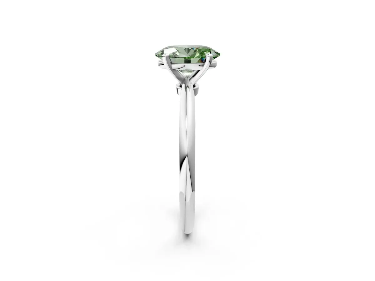 Fancy Green Oval Cut Diamond Solitaire Ring with Six-Prong Setting and Classic Band Silver