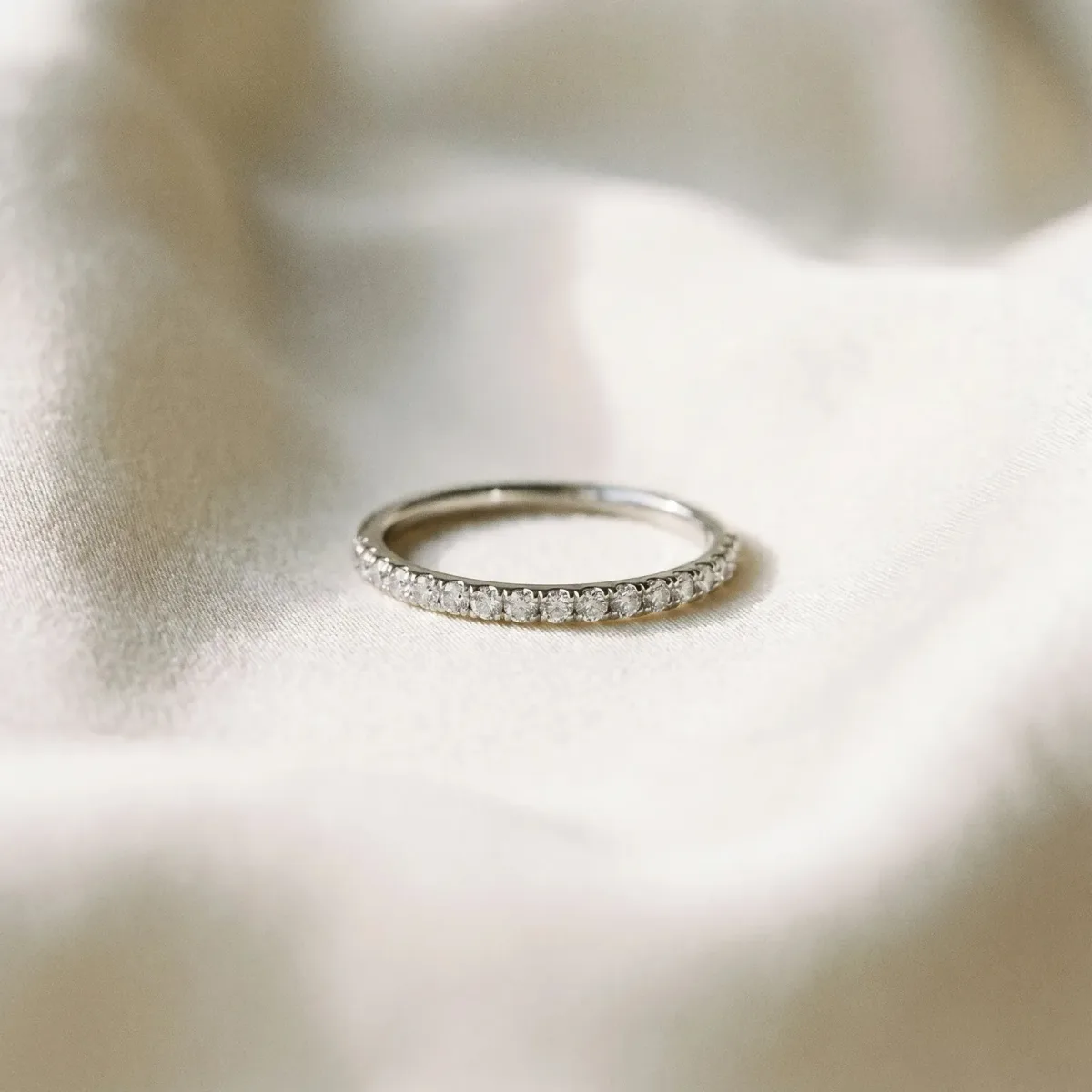 Round Cut Diamond Pavé Eternity Band with Micro Prong Setting Silver