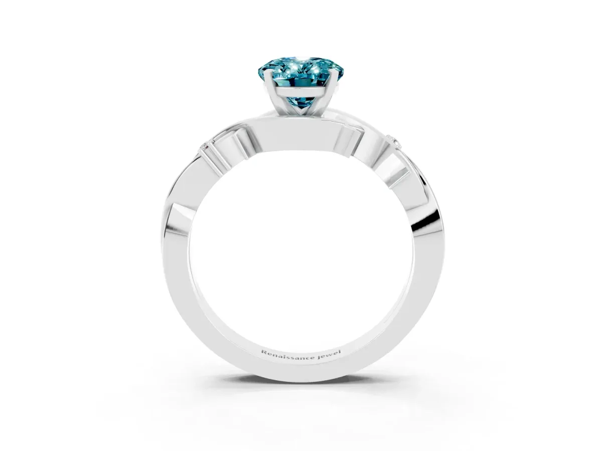 Oval Cut Blue Topaz Solitaire Ring with Twisted Band and Prong Setting Silver