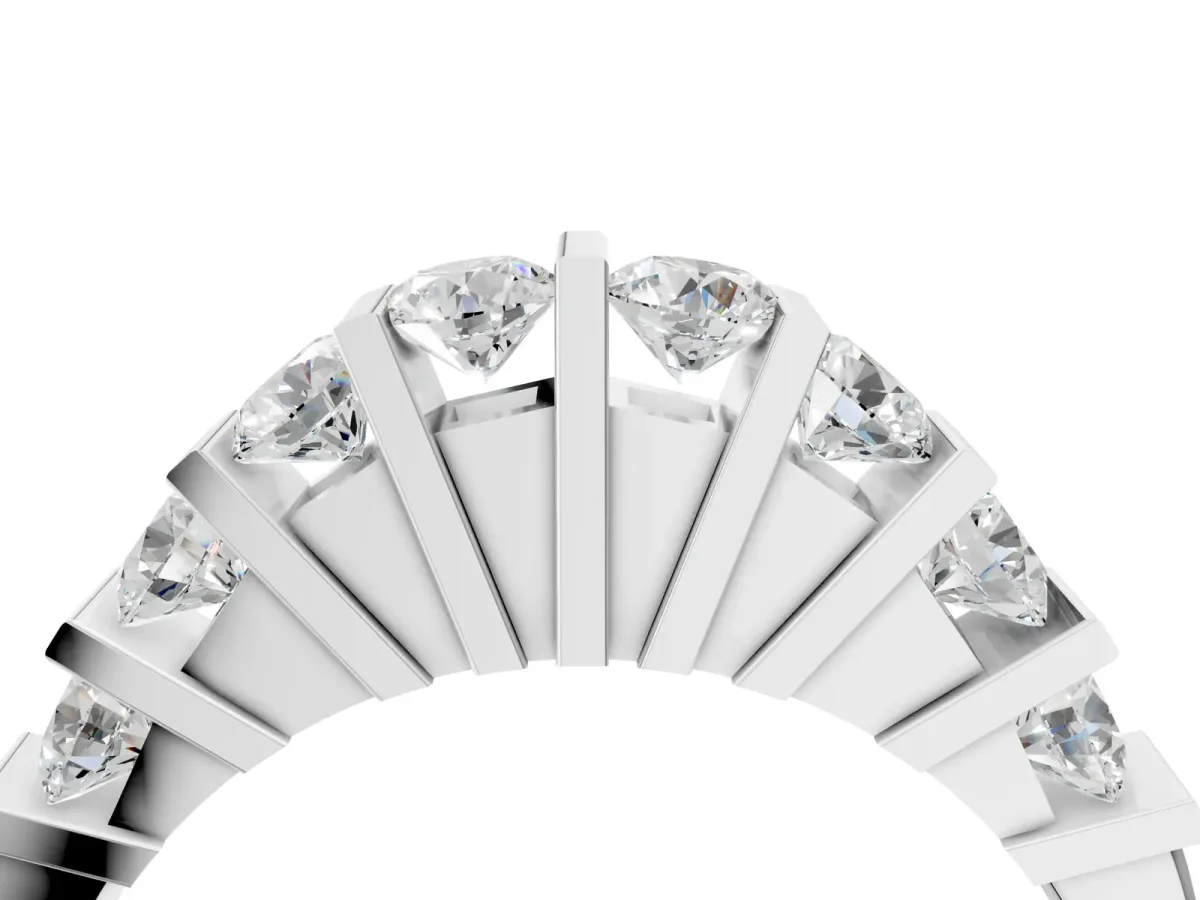 Channel Set Round Diamond Half Eternity Band with Bar Prong Setting Platinum