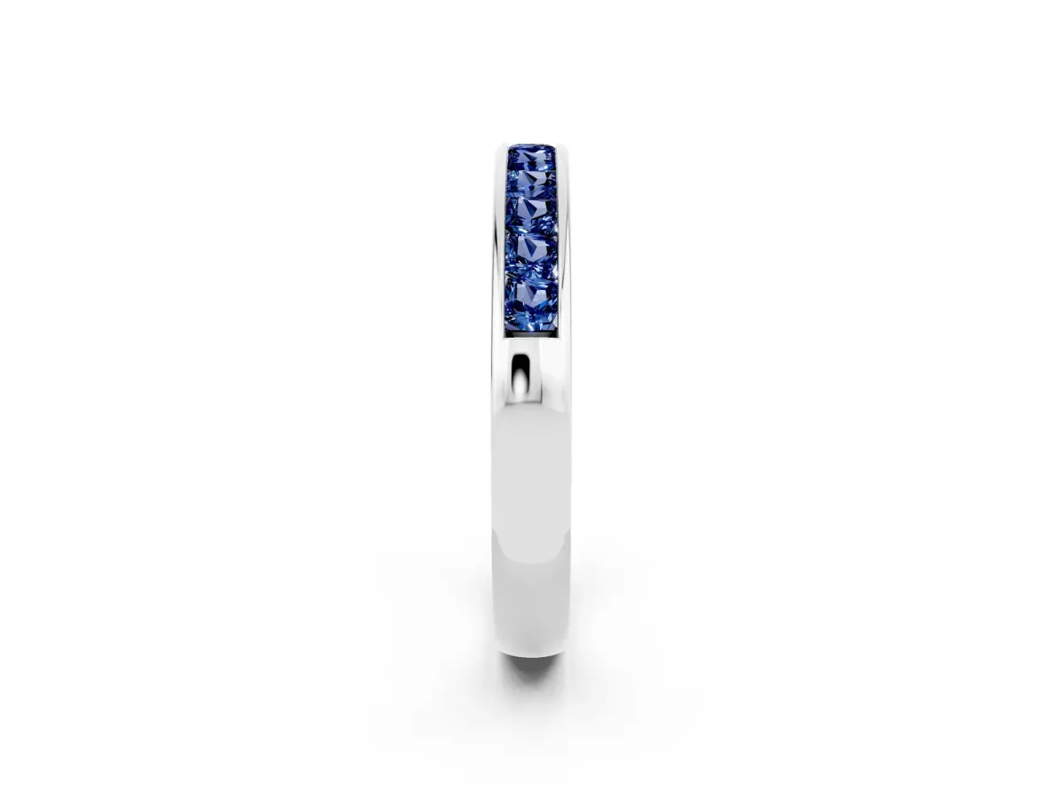 Channel Set Princess Cut Blue Sapphire Eternity Band Platinum