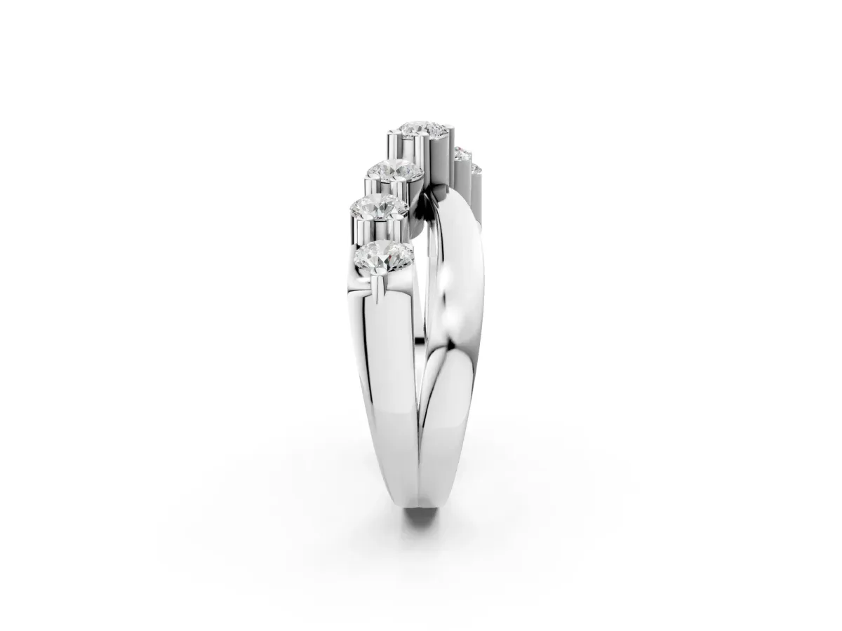 Round Diamond Prong-Set Crossover Band Silver