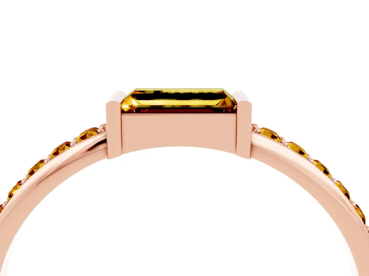 Baguette Citrine Pavé Band with Bar Setting Rose gold