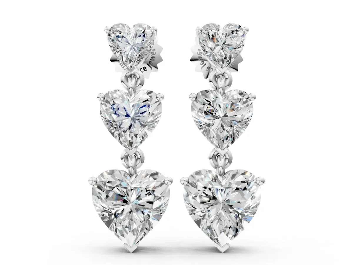 Heart Diamond Triple Drop Earrings Silver
