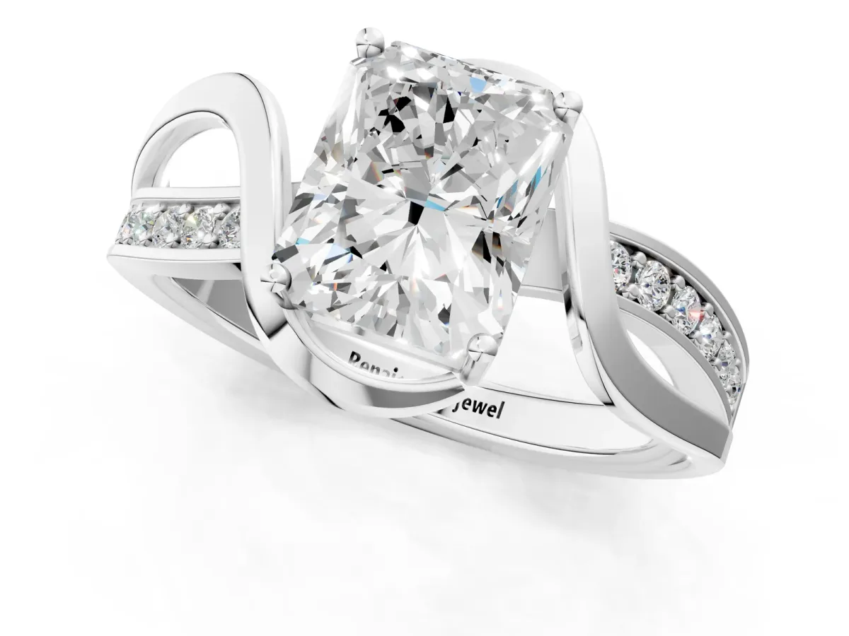 Radiant Cut Solitaire Twisted Band with Prong Setting Platinum