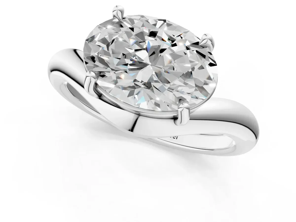Oval Diamond Twisted Solitaire Ring White gold