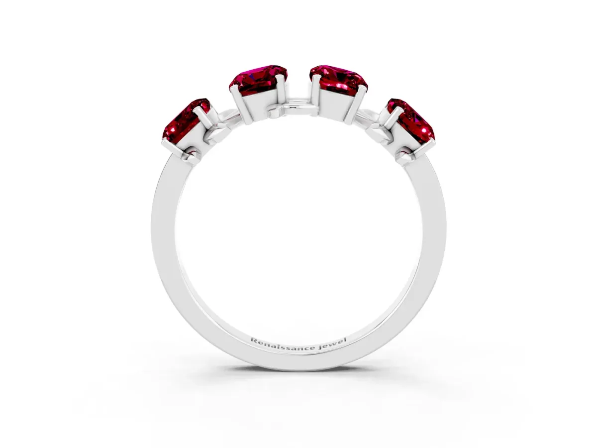 Emerald Cut Garnet Prong-Set Half Eternity Band Silver