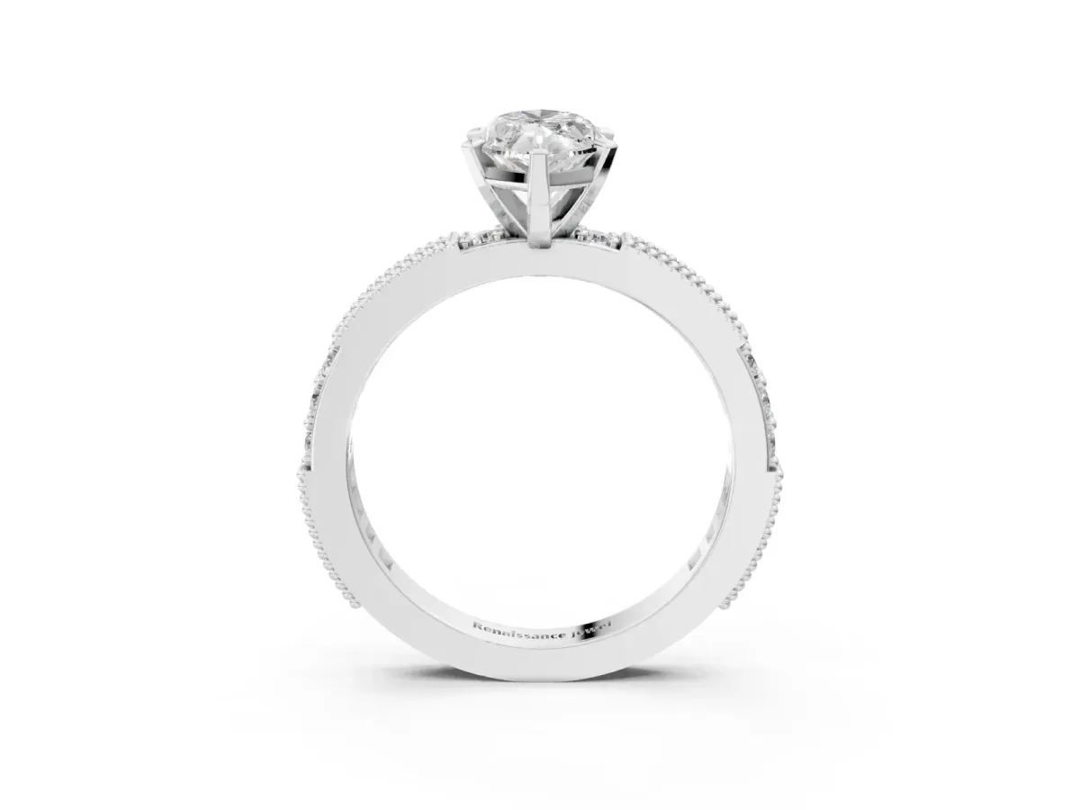 Marquise Cut Solitaire with Pavé Band and Four-Prong Setting Silver