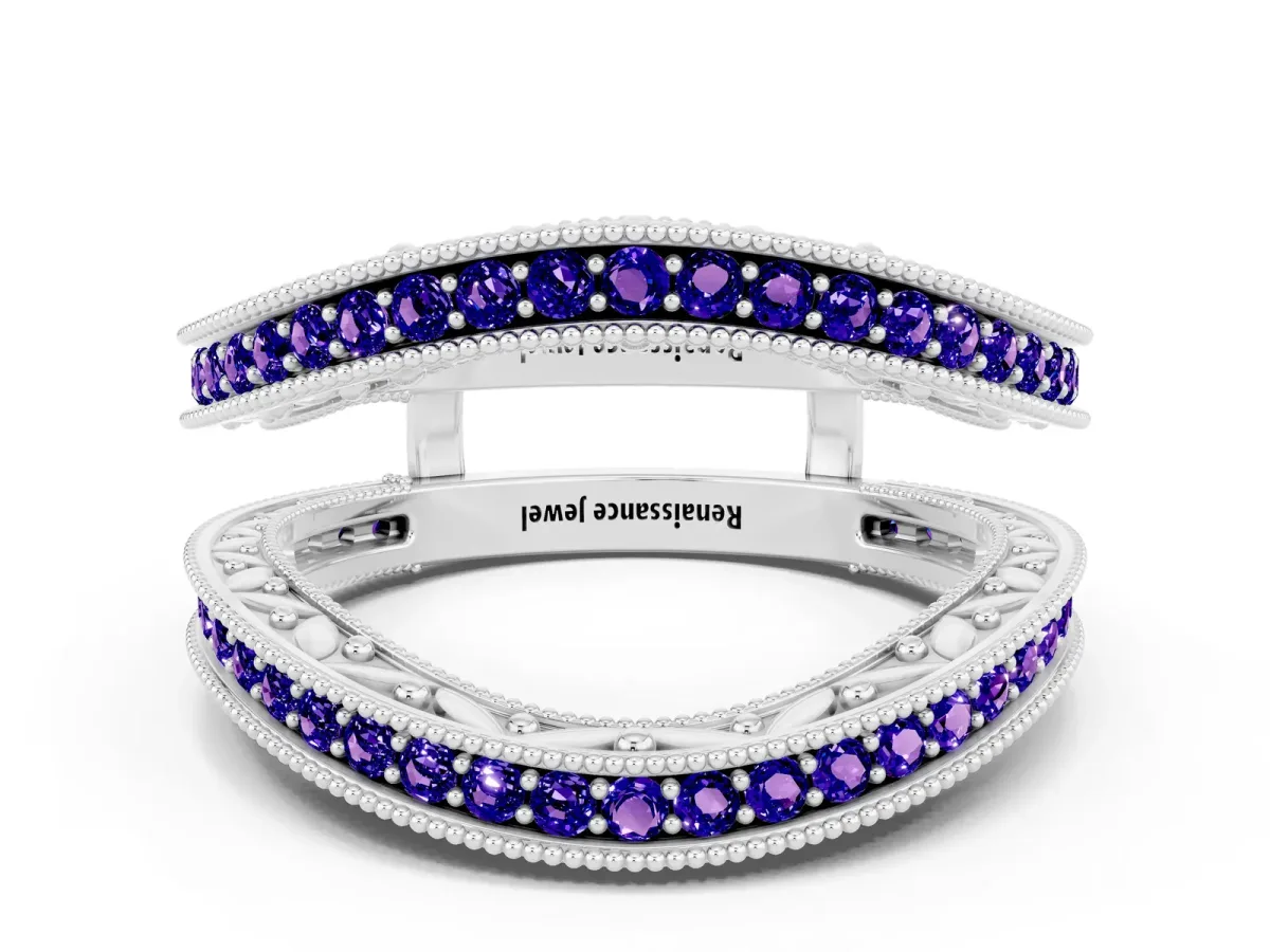 Round Tanzanite Milgrain Eternity Band with Channel Setting Silver
