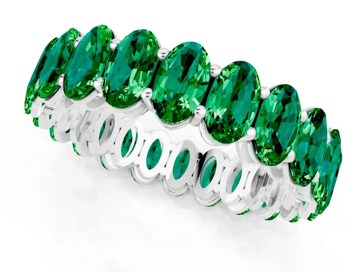 Oval Cut Emerald Eternity Band with Shared Prong Setting Silver