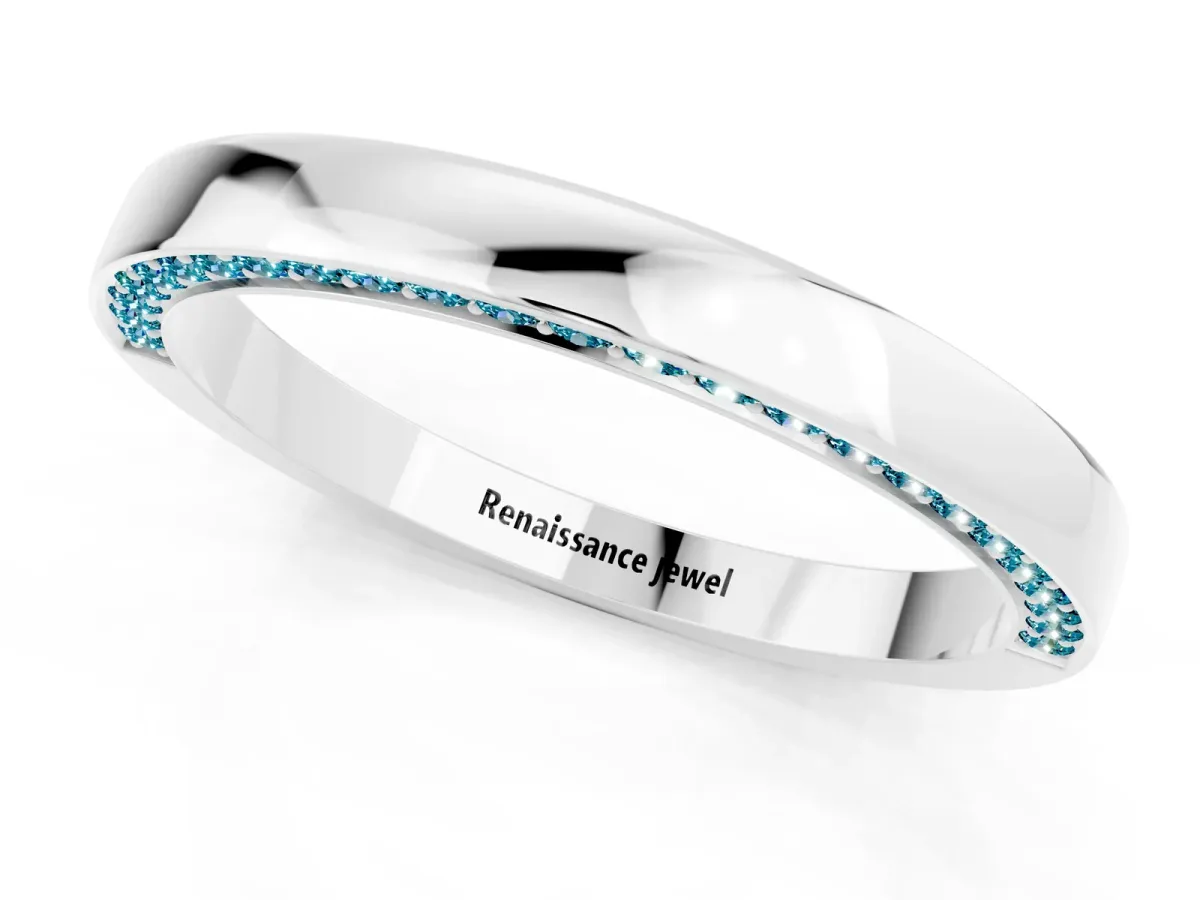 Pavé Round Blue Topaz Channel Set Band Platinum