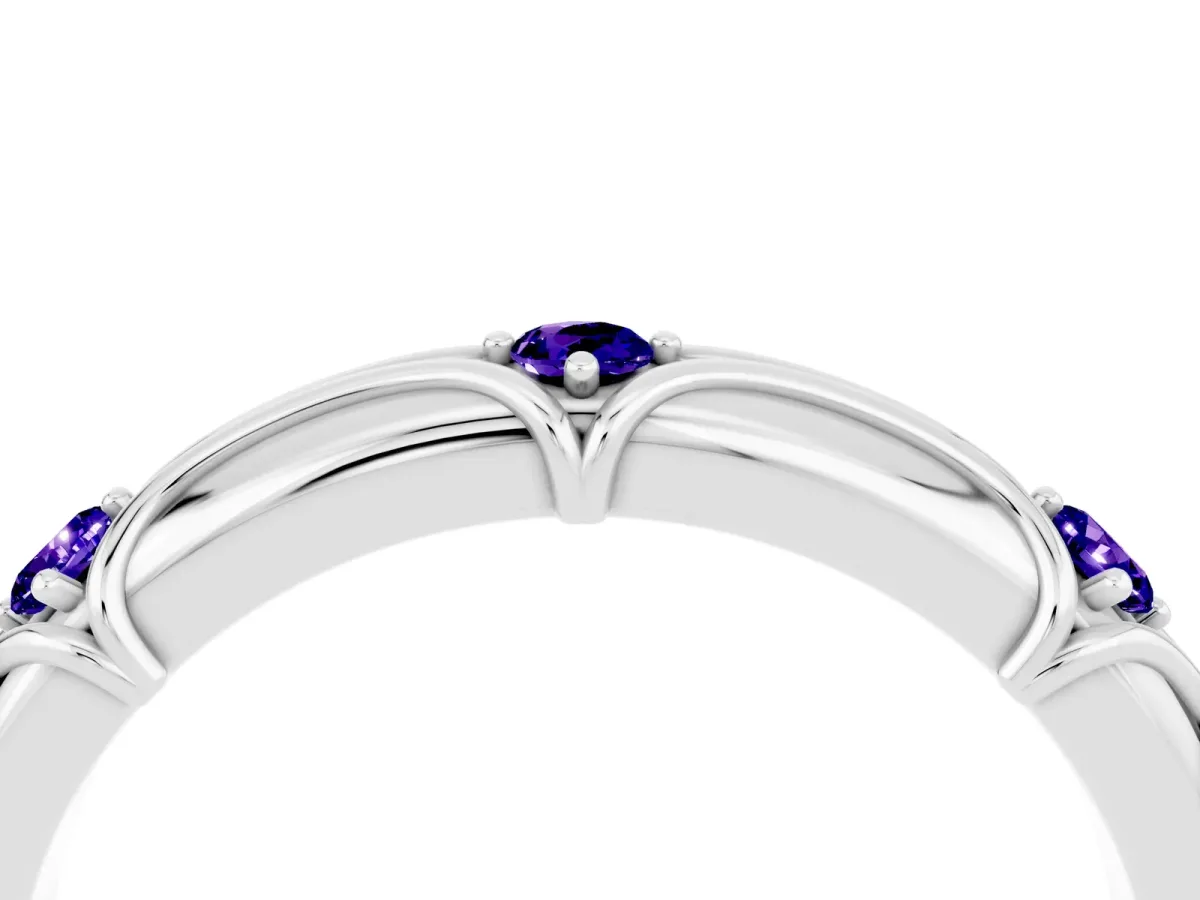 Round Tanzanite Prong Set Milgrain Eternity Band Silver