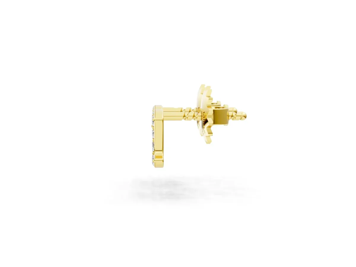 Round Diamond Initial A Stud Earrings Yellow gold