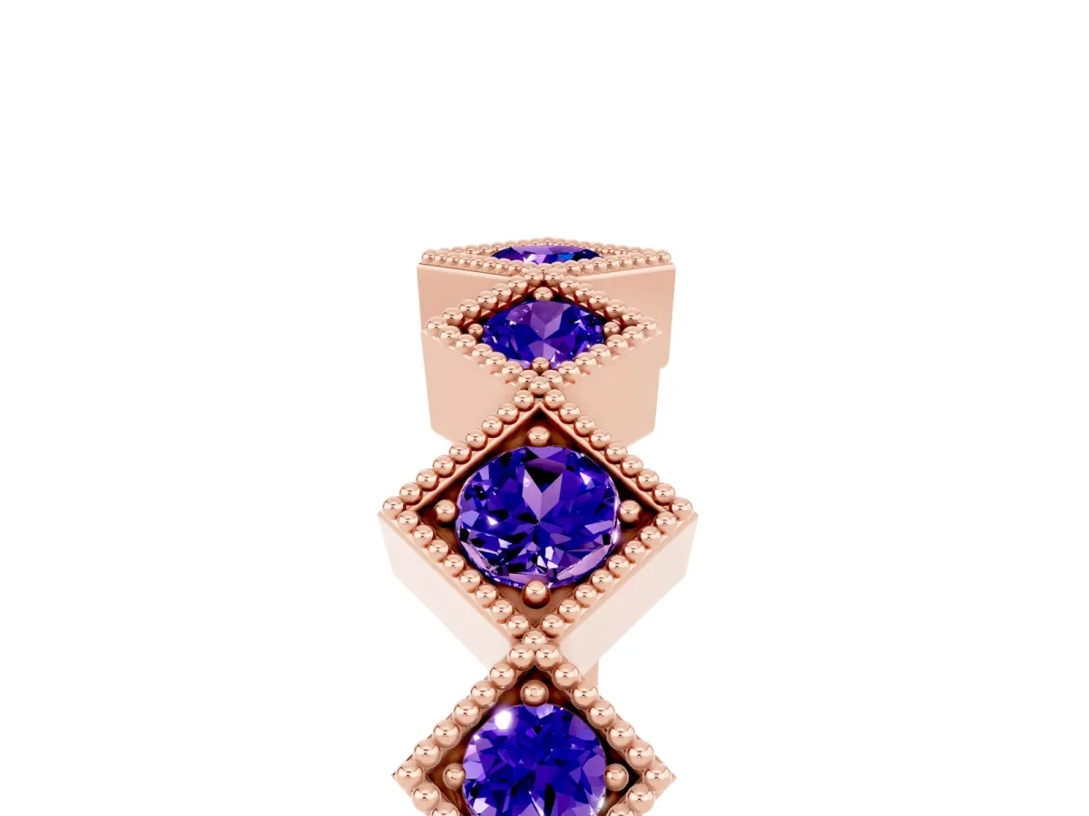 Milgrain Square Bezel Round Tanzanite Chevron Band Rose gold