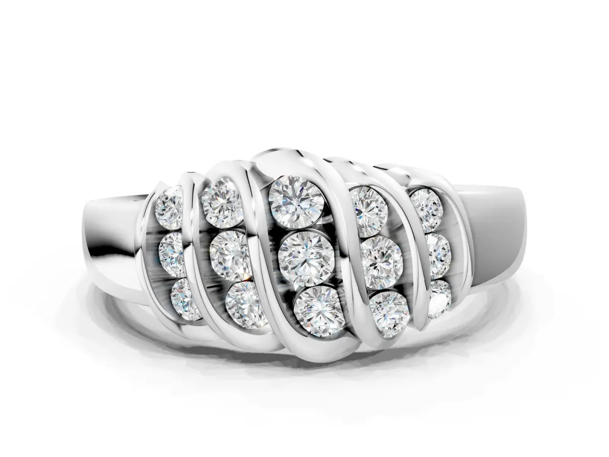 Round Diamond Multi-Row Crossover Band White gold