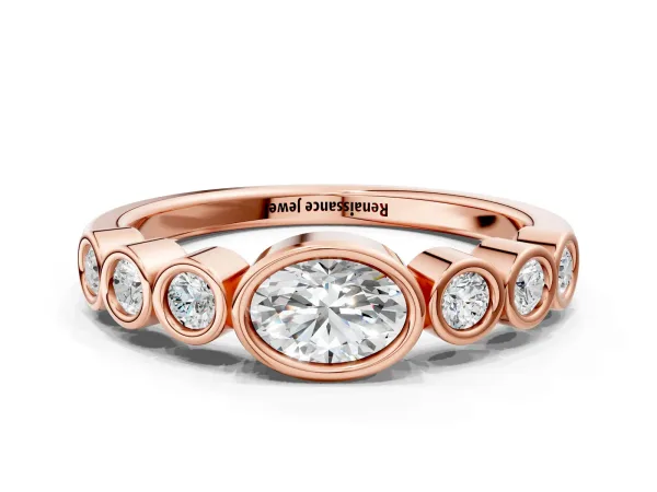 Bezel Set Oval Diamond Half Eternity Band Rose gold