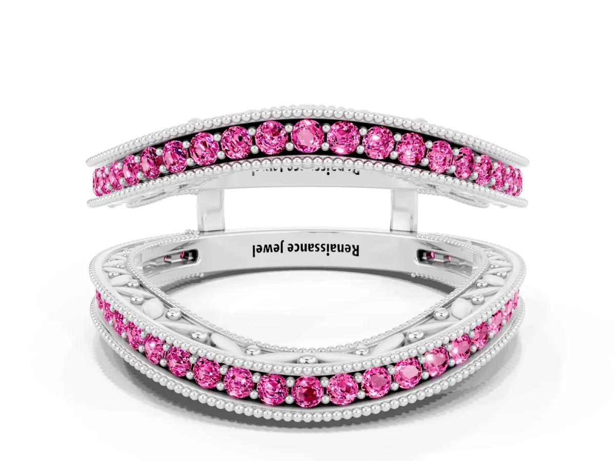 Round Pink Sapphire Milgrain Eternity Band with Channel Setting Silver
