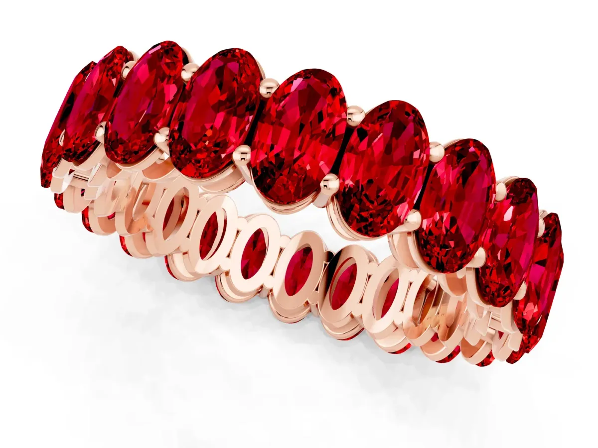 Oval Cut Ruby Eternity Band with Shared Prong Setting Rose gold