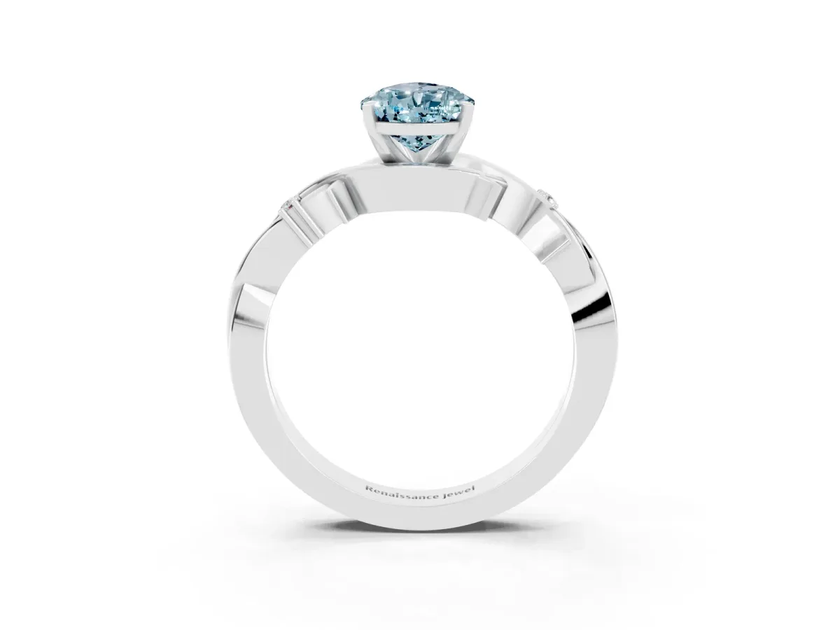Pear Cut Aquamarine Solitaire Ring with Twisted Band and Prong Setting Silver