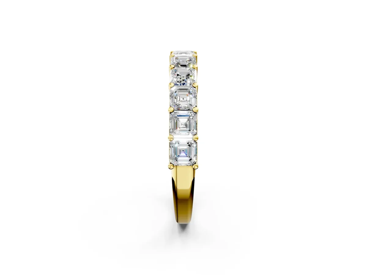 Asscher Cut Half Eternity Band with Shared Prong Setting Yellow gold