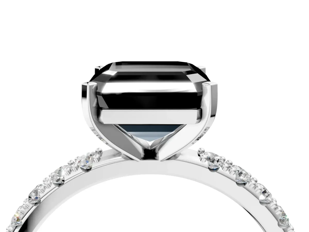 Fancy Black Asscher Cut Diamond Solitaire Pavé Band with Four-Prong Setting Platinum