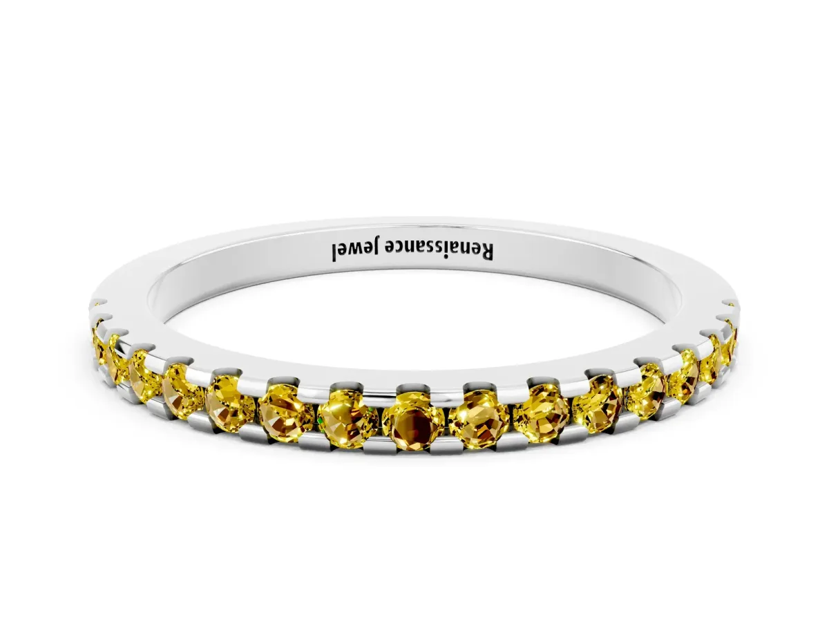 Round Yellow Sapphire Pavé Set Eternity Band with Micro Prong Setting Platinum