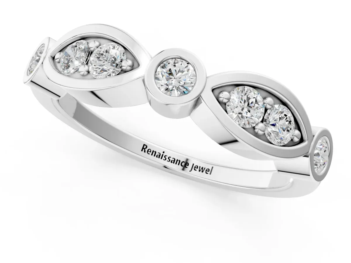 Bezel Set Round Diamond Marquise Band Silver