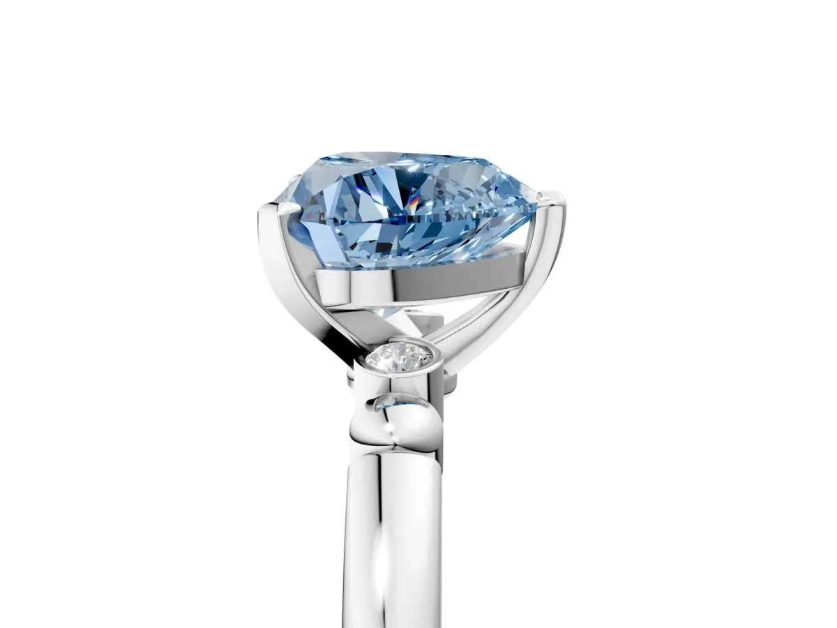 Fancy Blue Heart Cut Solitaire Beaded Band with Four-Prong Setting Platinum