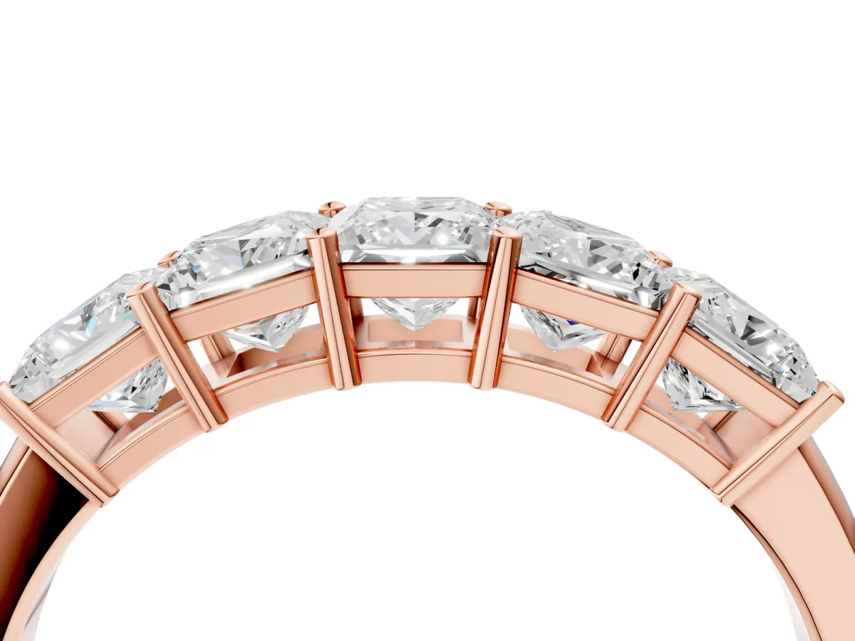 Princess Cut Five-Stone Diamond Band with Prong Setting Rose gold