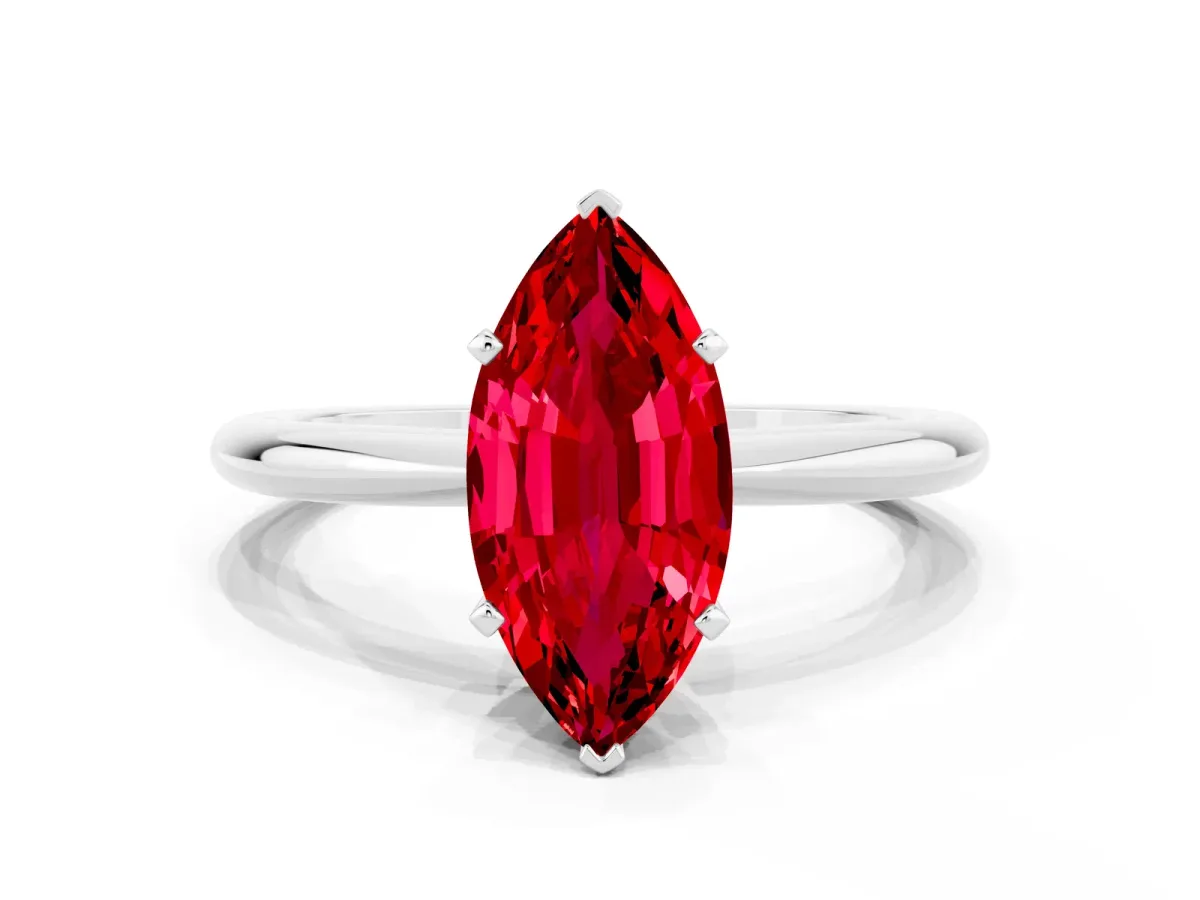 Marquise Cut Ruby Solitaire Ring with Six-Prong Setting and Classic Band Platinum