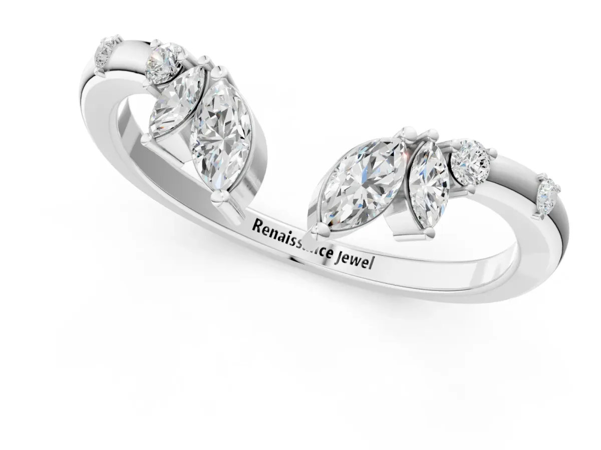 Open Marquise Cluster Diamond Band with Prong Setting Silver