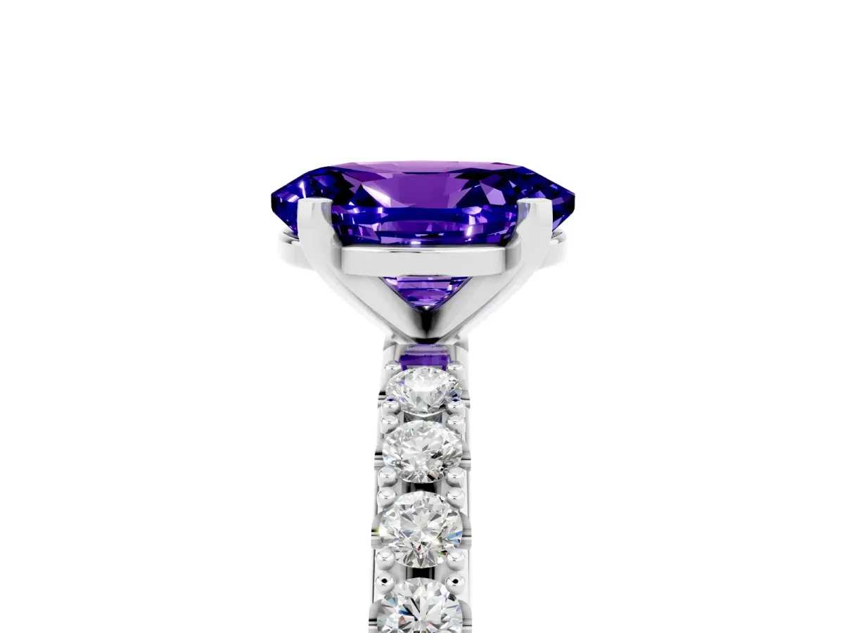 Oval Cut Tanzanite Solitaire Pavé Band with Four-Prong Setting Platinum