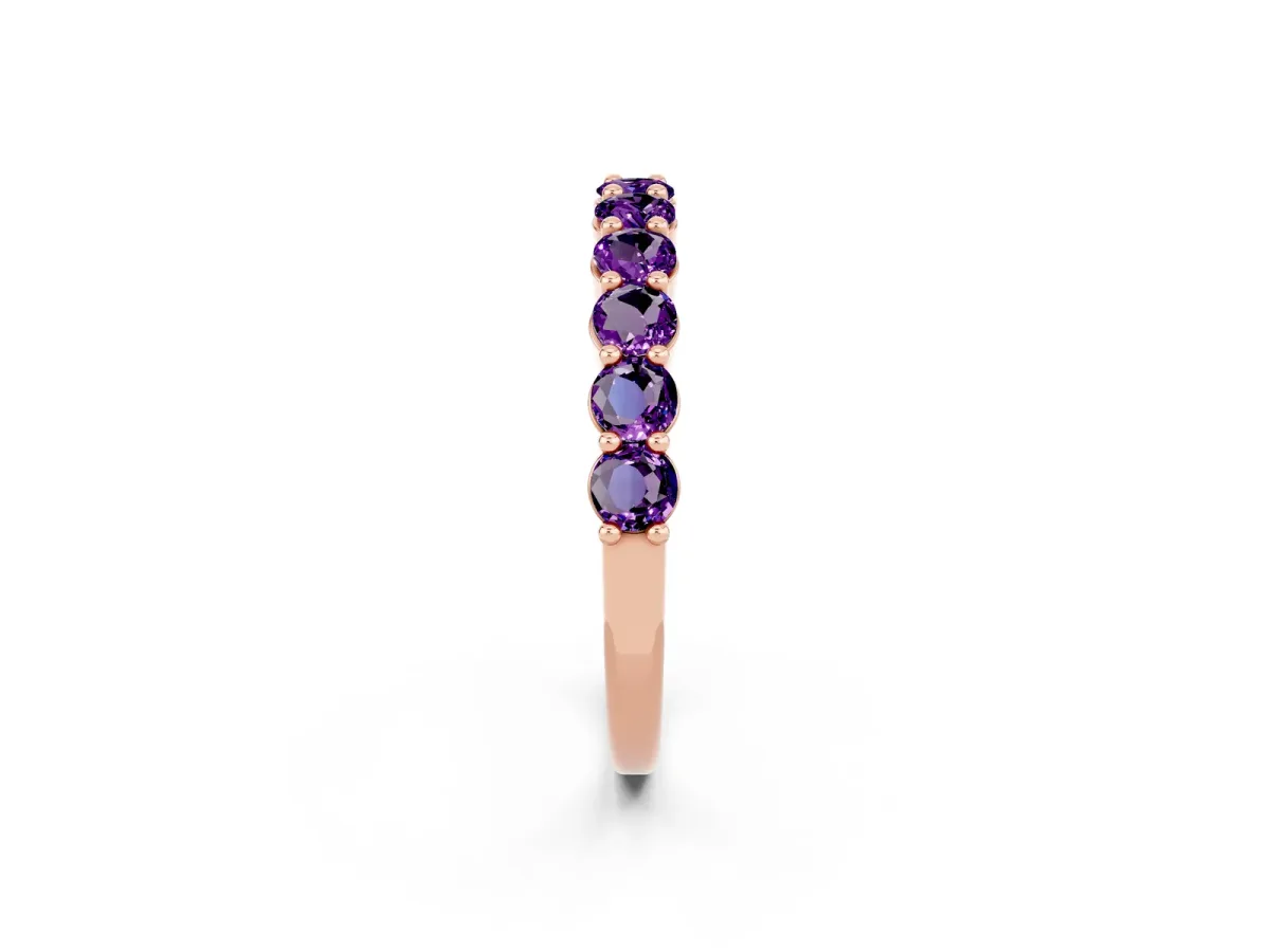Round Amethyst Half Eternity Band with Prong Setting Rose gold