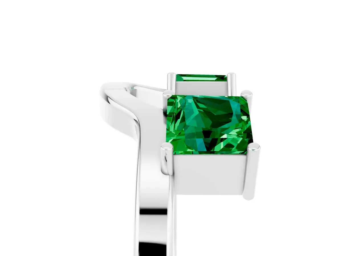 Princess Cut Emerald Two-Stone Open Band Ring with Four-Prong Setting White gold